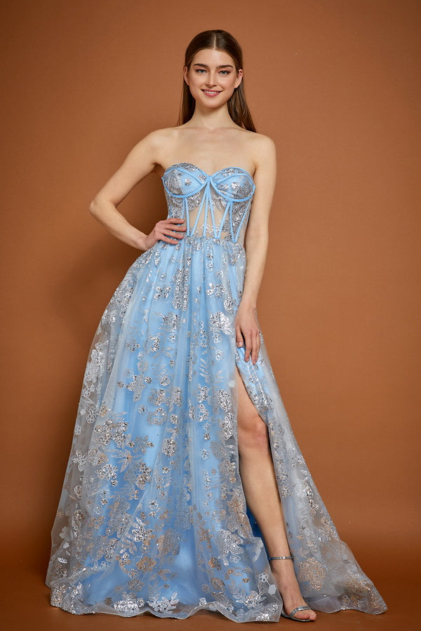 Vestido de Fiesta F-154 Ice Blue